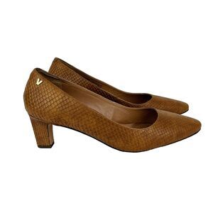 Vionic Mia Heels Tan Leather Pumps Snake Combossed Comfort Support Workwear 9.5